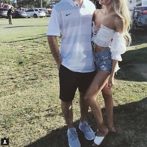 For Love & Lemons Anabelle Eyelet Crop Top S white